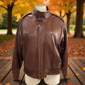 Vintage Saxony Leather Bomber Jacket Brown Fall Western Moto Gorpcore 90s